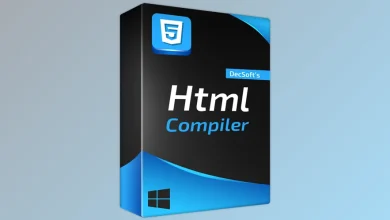 Image Of A Decsoft Html Compiler Logo With The Repeated Text 'Html5 Web Developer' In The Background.