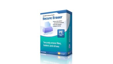 Box For The Secure Eraser Professional Software, Which Securely Erases Files, Folders, And Drives. The Packaging Is Predominantly Blue And Green With An Icon Of A Shredder And Text Highlighting Secure Data Deletion, International Standards, And Logging Features. This Edition Comes Pre-Activated.