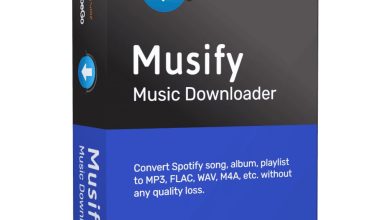 A Product Box For Musify Music Downloader By Itubego. The Box Design Features A Blue And Black Color Scheme With A Downward Arrow Symbol. It Promotes The Ability To Convert Spotify Songs, Albums, And Playlists To Mp3, Flac, Wav, M4A, Etc., Without Quality Loss Using The Khanpc Patch.