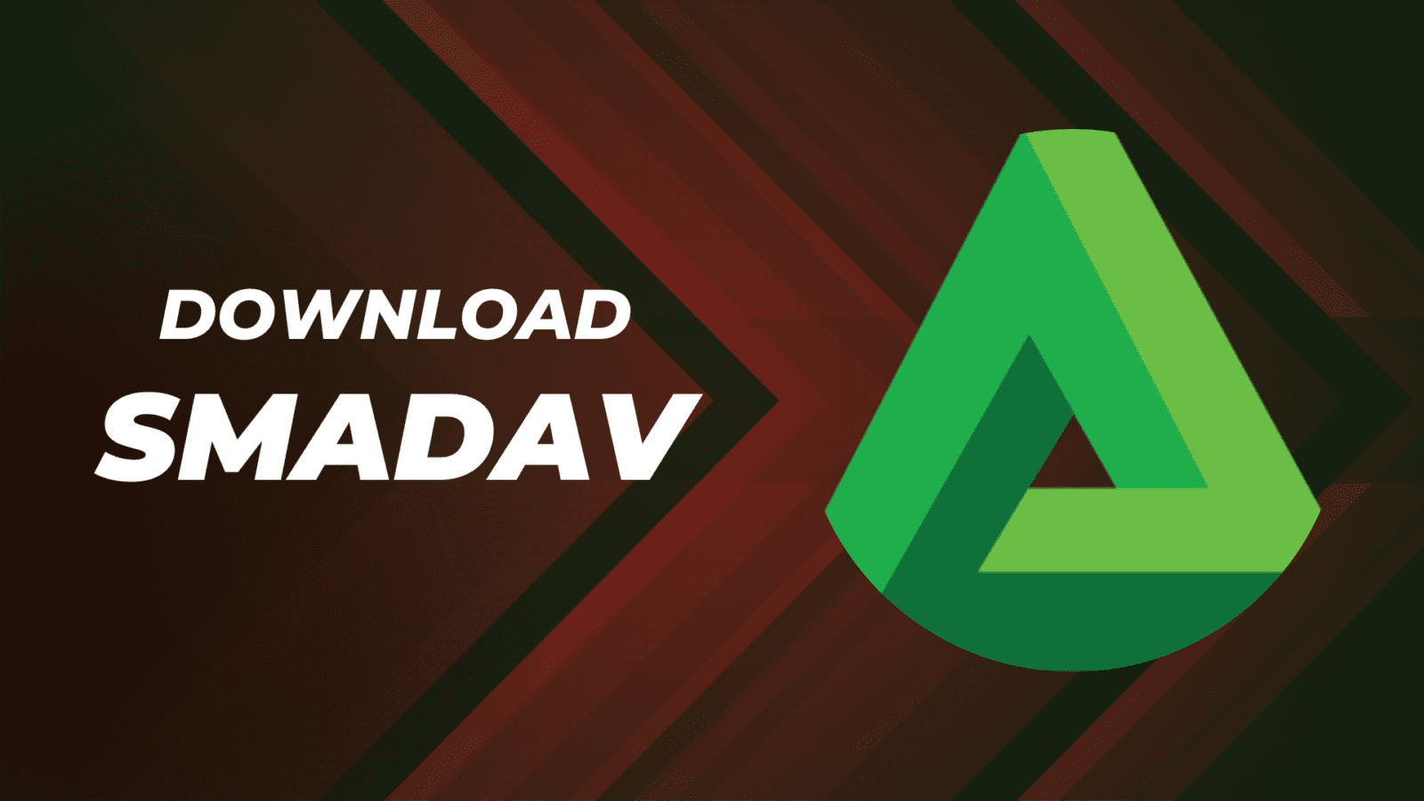 The Image Features A Green Geometric &Quot;A&Quot; Shaped Logo On A Dark, Gradient Background With Diagonal Red And Green Lines. To The Left Of The Logo, The Text &Quot;Download Smadav V15.2&Quot; Is Prominently Displayed In Bold White Letters.