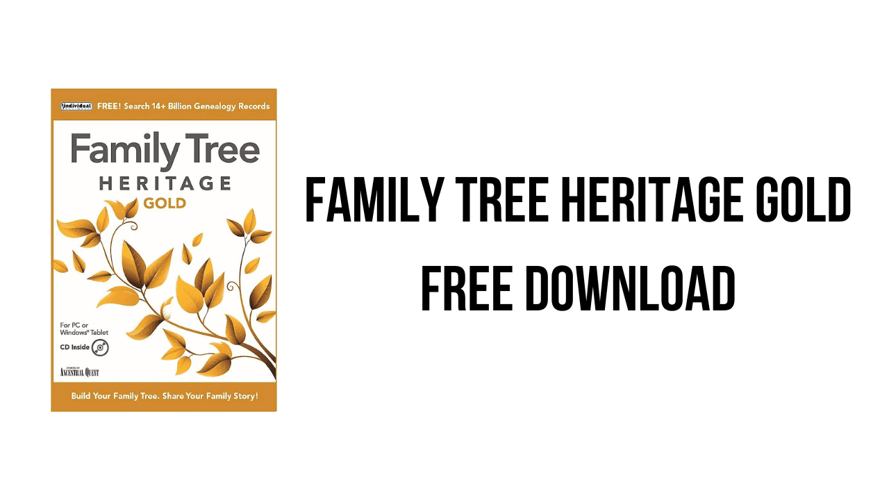 Image Of A Genealogy Software Advertisement. The Left Side Shows The Family Tree Heritage Gold V16.0.14 Software Box With A Decorative Tree Graphic. The Right Side Has The Text &Quot;Family Tree Heritage Gold Free Download&Quot; In Bold Black Letters.