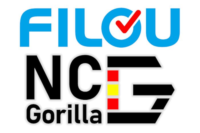 Logos Of Two Different Software Tools. The Top Logo Reads &Quot;Filou&Quot; In Blue, With The Letter &Quot;O&Quot; Styled With A Checkmark Inside. The Bottom Logo Reads &Quot;Nc-Gorilla&Quot; In Black And Red, Creatively Arranged With Three Horizontal Stripes. These Visuals Represent The Filou Nc Gorilla Suite By Khanpc.