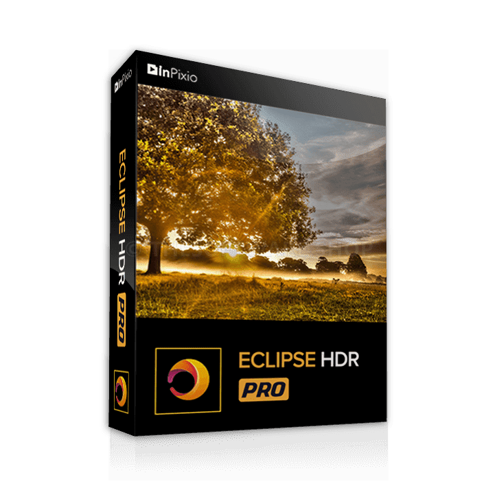 Image Of A Box For Inpixio Eclipse Hdr Pro Software. The Box Displays A Sunlit Tree In A Field With A Stunning Sunrise Or Sunset In The Background. The Product Logo And Name, &Quot;Inpixio Eclipse Hdr Pro,&Quot; Are Prominently Showcased On The Bottom Against A Sleek Black Backdrop.