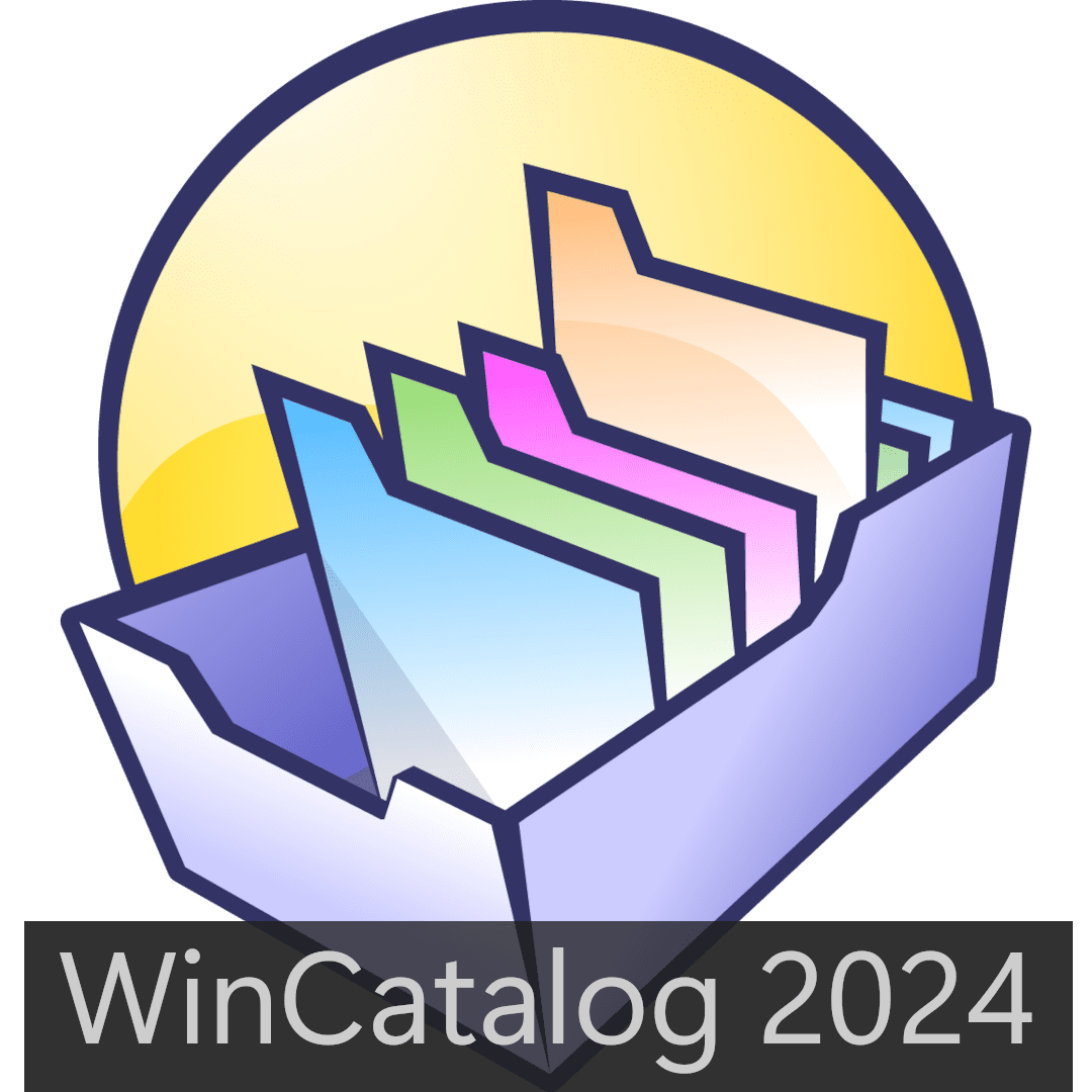 Colorful Folders In A Box Against A Yellow Circle Background, Used As A Logo For The Software &Quot;Wincatalog 2024.&Quot; Text &Quot;Wincatalog 2024&Quot; Is Displayed In The Foreground, Brought To You By Khanpc.