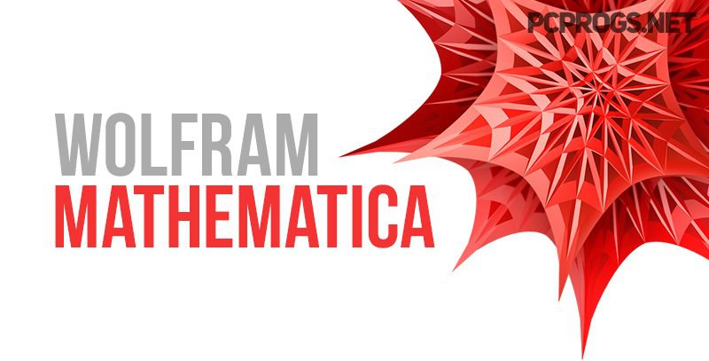 The Image Features The Text &Quot;Wolfram Mathematica&Quot; In Bold Letters With &Quot;Wolfram&Quot; In Grey And &Quot;Mathematica&Quot; In Red. The Right Side Displays An Abstract, Geometric Red Starburst Design. In The Top Right Corner, &Quot;Pcprogs.net&Quot; Is Written In Black, Hinting At A Multilingual Interface Available For Users.